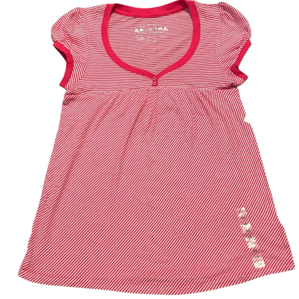 JCPenney Lively Pink Stripe V Neck Short Sleeve Top XS